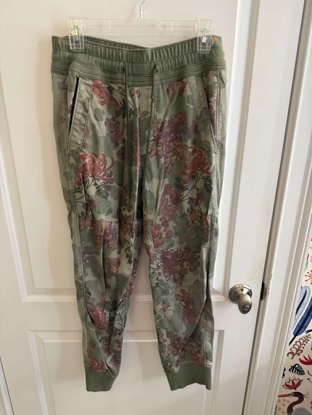 Anthropologie  Olive Green Floral Print Jogger Pants
